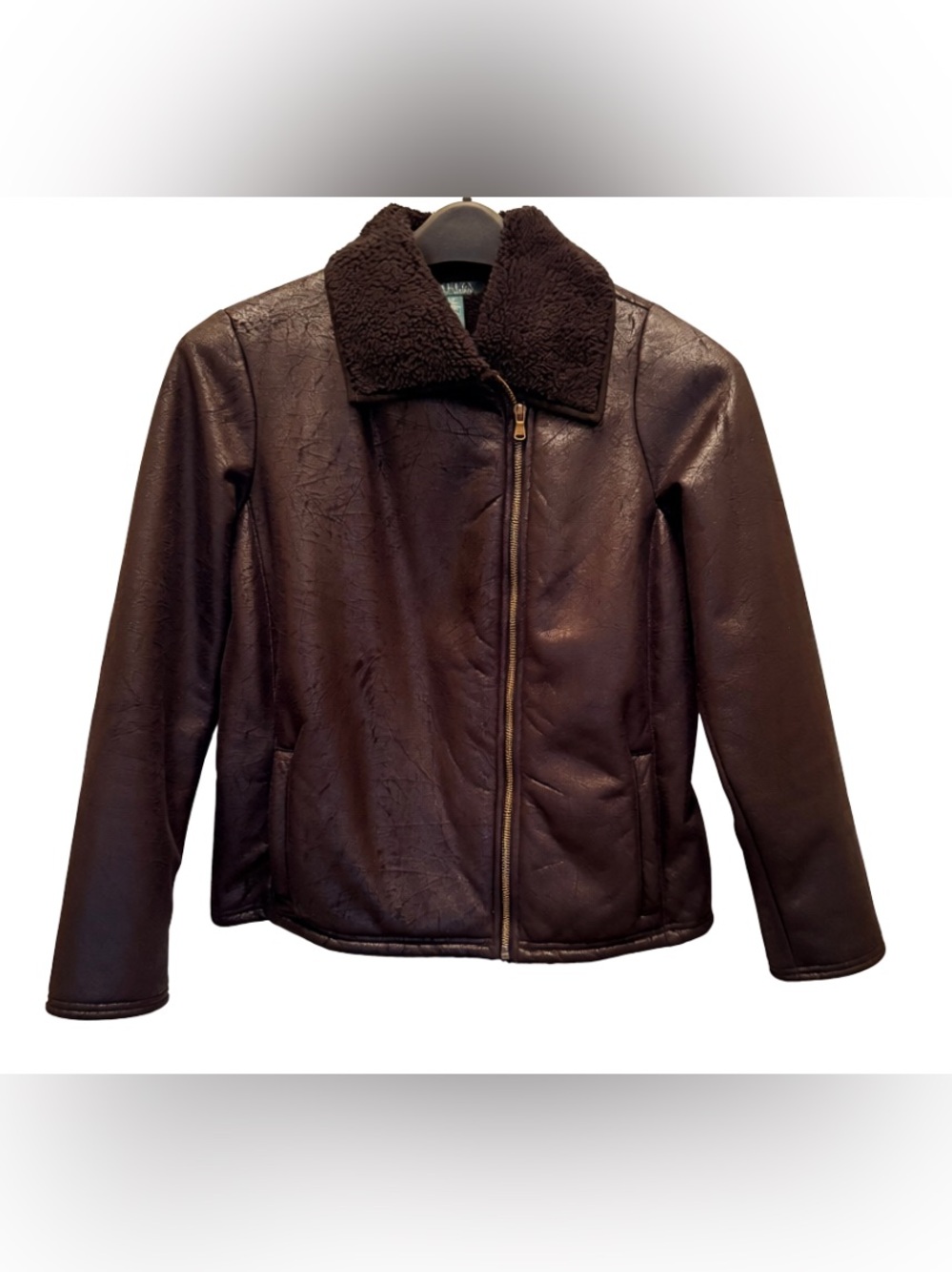 Ralph Lauren Black Faux Leather Jacket with faux Sherpa Collar